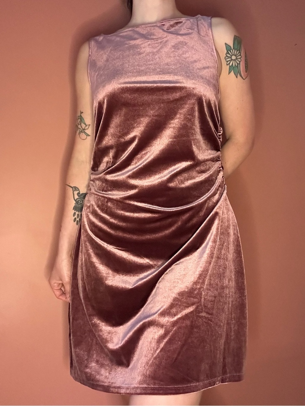 Wild Fable mauve pink velvet midi dress with boat neckline - Picture 2 of 5
